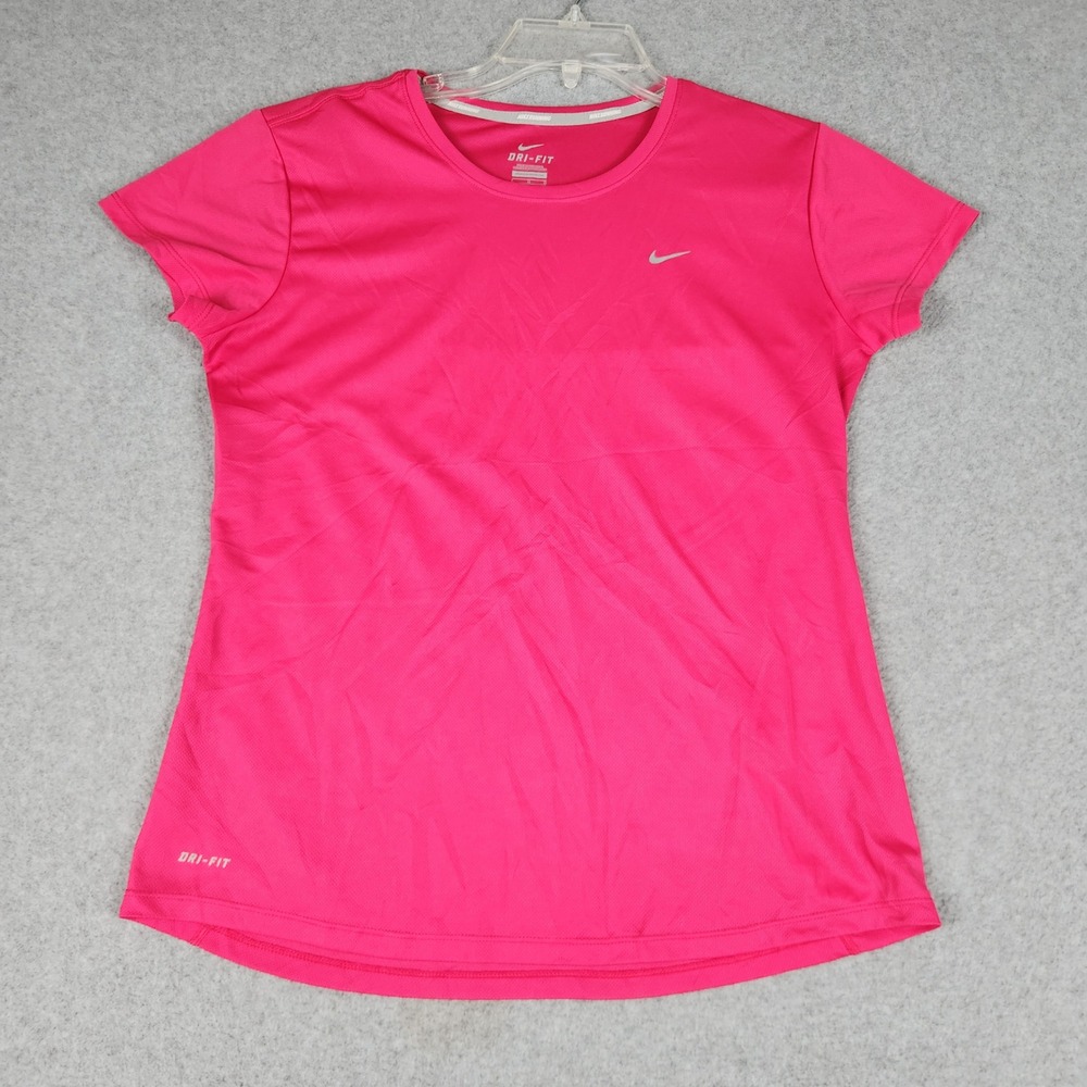 Nike Shirt Womens Large Pink Dri-FIT Short Sleeve Running Active Gym Athleisure